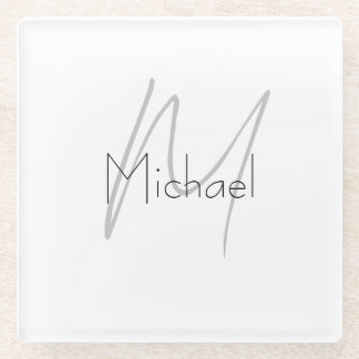 Monogrammed Minimalist Plain Modern Name Glass Coaster