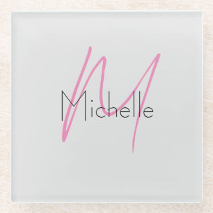 Monogrammed Minimalist Plain Modern Name Glass Coaster