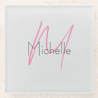 Monogrammed Minimalist Plain Modern Name Glass Coaster