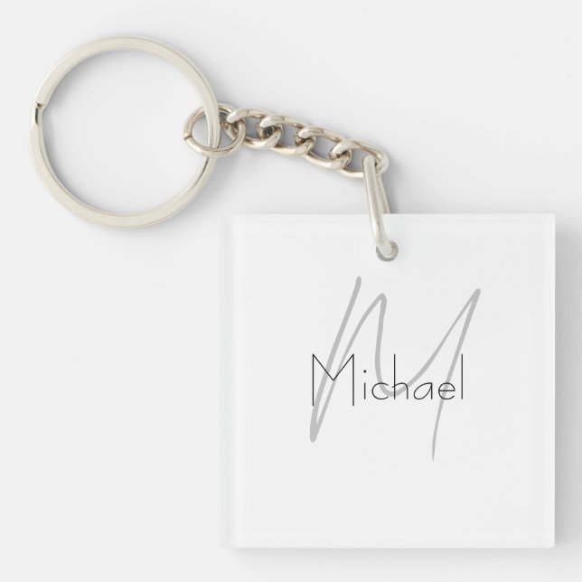 Monogrammed Minimalist Plain Modern Name Key Ring (Front)