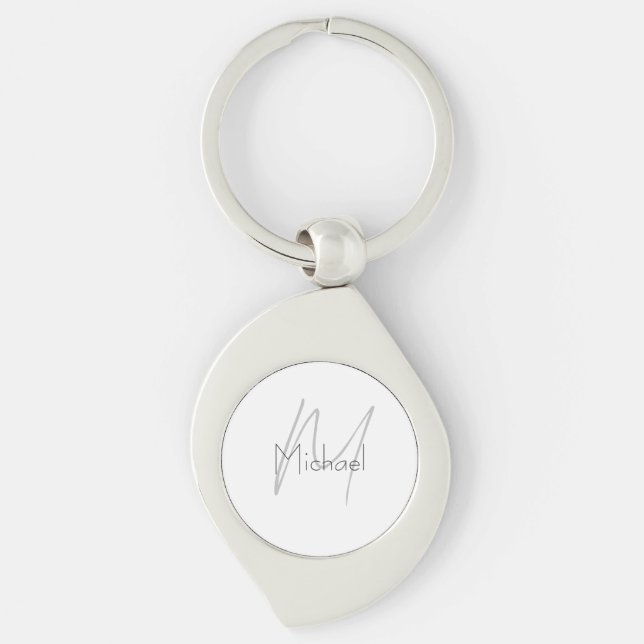 Monogrammed Minimalist Plain Modern Name Key Ring (Front)