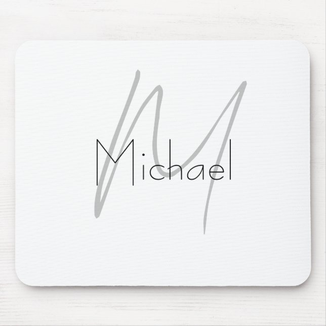 Monogrammed Minimalist Plain Modern Name Mouse Mat (Front)