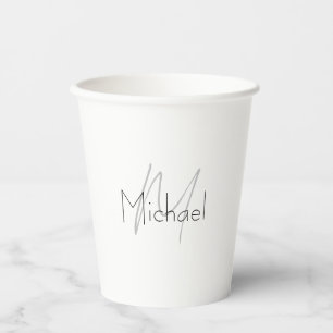 Monogrammed Minimalist Plain Modern Name Paper Cups
