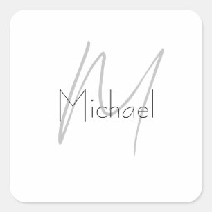 Monogrammed Minimalist Plain Modern Name Square Sticker