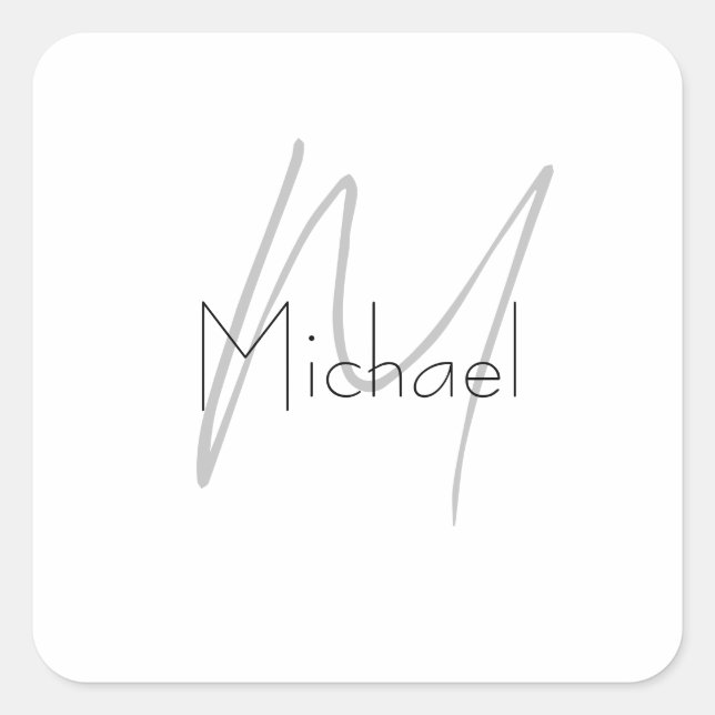 Monogrammed Minimalist Plain Modern Name Square Sticker (Front)