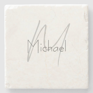 Monogrammed Minimalist Plain Modern Name Stone Coaster