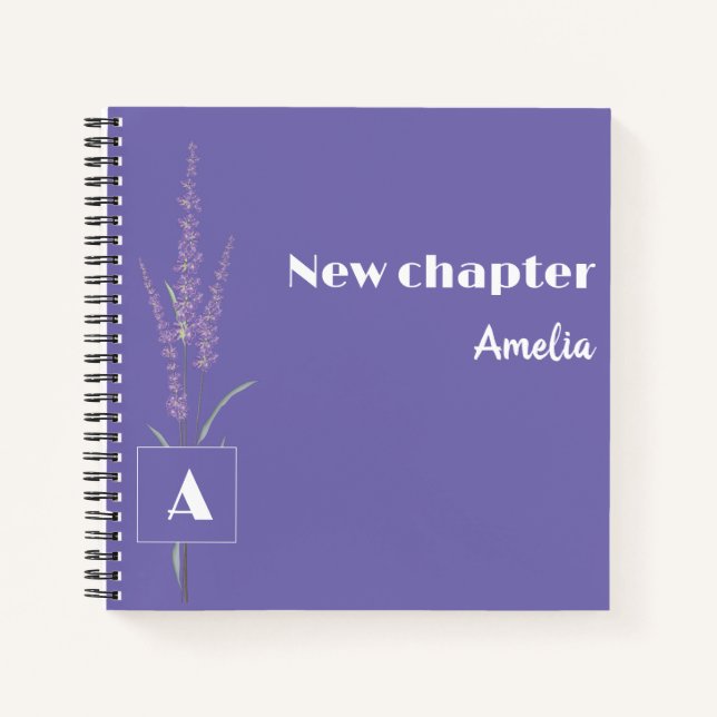 Monogrammed Minimalist Retirement name lavender Notebook (Front)
