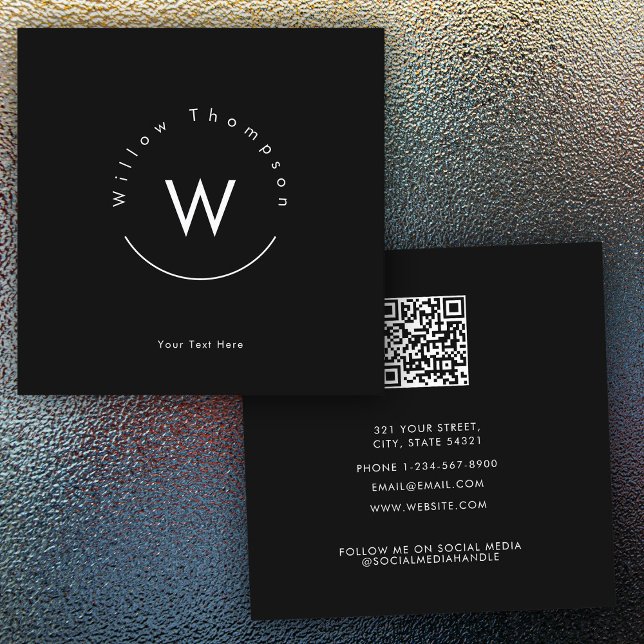 Monogrammed Minimalistic Modern Black QR Code Square Business Card (Monogrammed Minimalistic Modern Black QR Code Square Business Card)