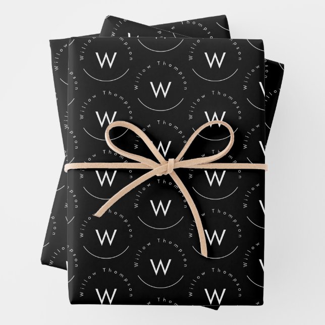 Monogrammed Minimalistic Modern Black Wrapping Paper Sheet (In situ)