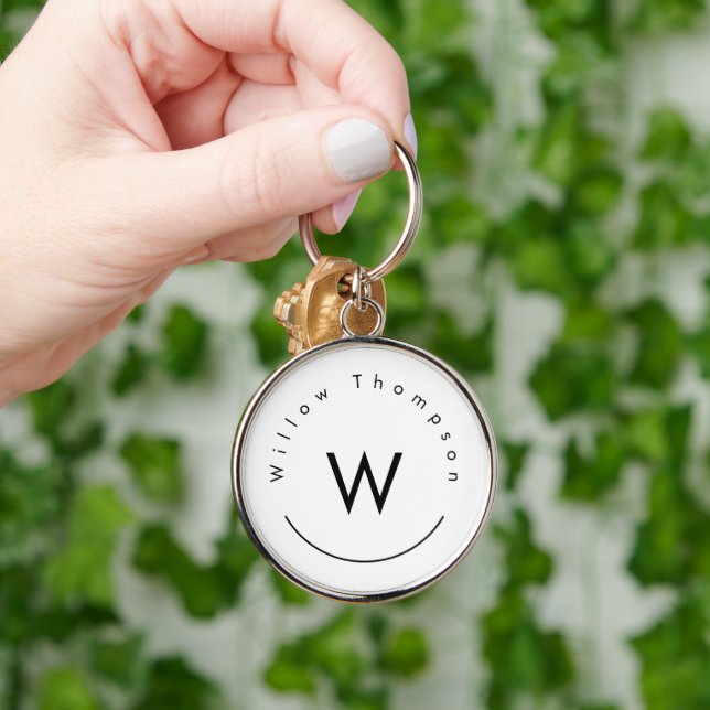 Monogrammed Minimalistic Modern White Key Ring (Hand)