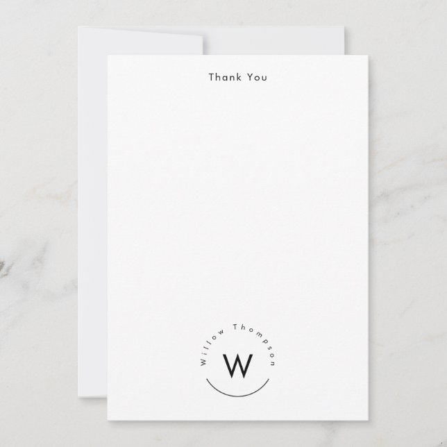 Monogrammed Minimalistic Modern White Thank You Card (Front)