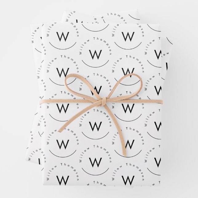 Monogrammed Minimalistic Modern White Wrapping Paper Sheet (In situ)