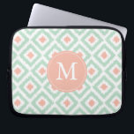 Monogrammed Mint Coral Diamond Ikat Pattern Laptop Sleeve<br><div class="desc">Stylish and chic design features a colourful and trendy diamonds ikat pattern and can be personalised with your monogram,  initial,  name,  or any text of your choice for a perfect custom gift!</div>