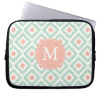 Monogrammed Mint Coral Diamond Ikat Pattern