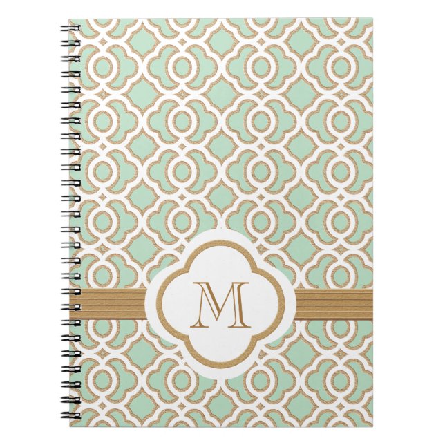 Monogrammed Mint Green and Gold Moroccan Notebook (Front)