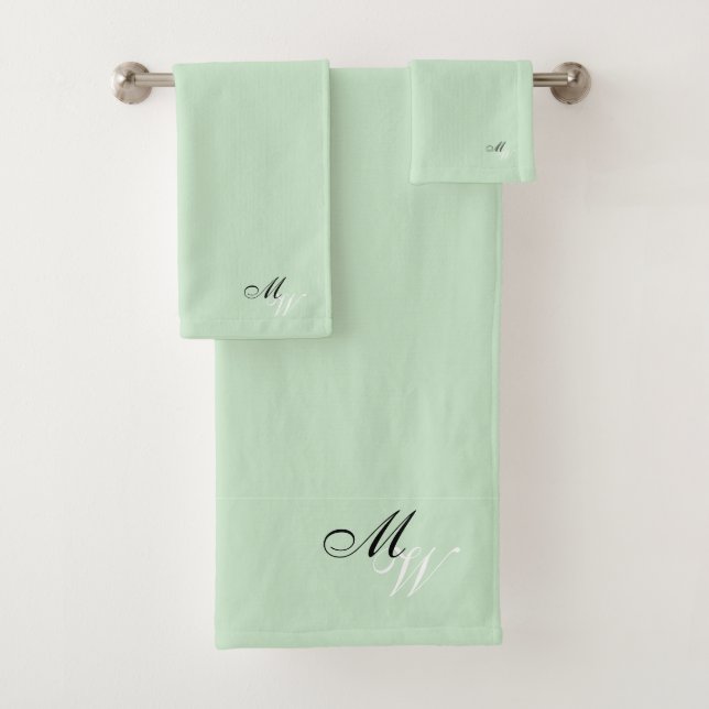 Monogrammed Mint Green Coloured Bath Towel Set (Insitu)