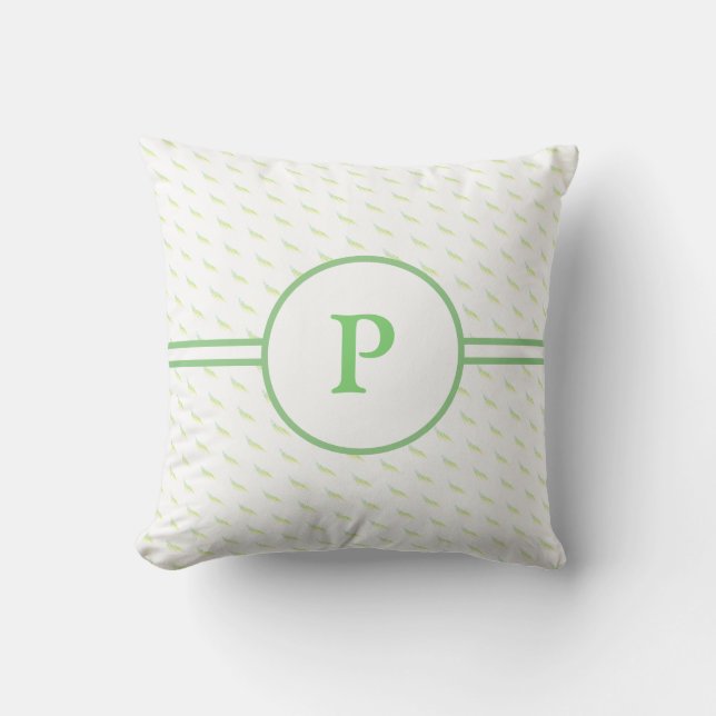 Monogrammed Mint Green Leaf Pattern  Cushion (Front)