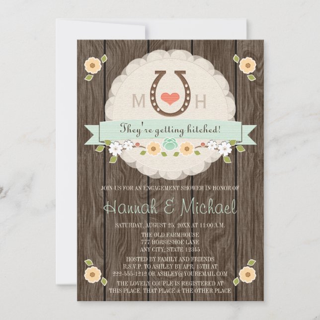 MONOGRAMMED MINT HORSESHOE WESTERN COUPLES SHOWER INVITATION (Front)
