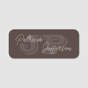 Monogrammed Mocha Dark Brown Beautiful Handwritten Name Tag