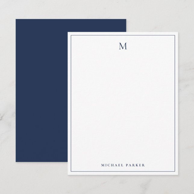 Monogrammed Modern Blue Professional  Thank You Card (Front/Back)