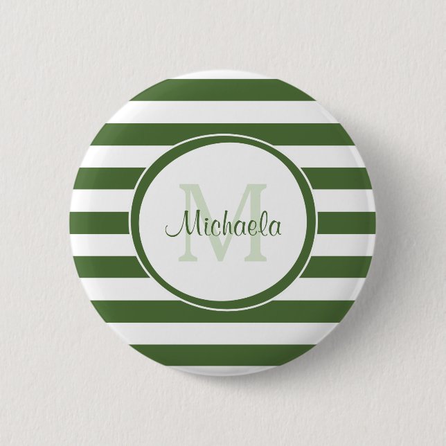 Monogrammed Modern Broad Forest Green Stripes 6 Cm Round Badge (Front)