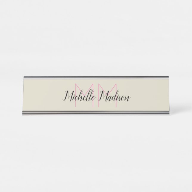 Monogrammed Modern Calligraphy Name Initials Desk Name Plate (Front)