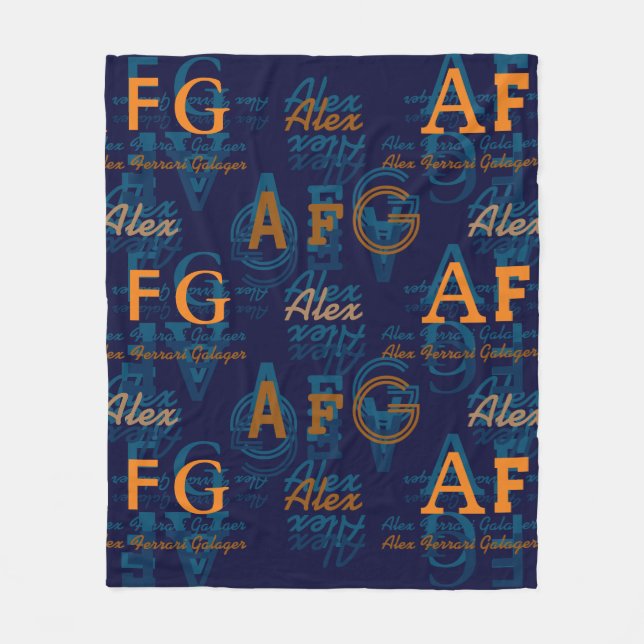 Monogrammed Modern Collage of Initials & Names Fleece Blanket (Front)