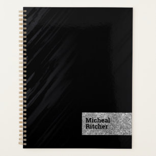 Monogrammed Modern custom Silver Glitter Business  Planner
