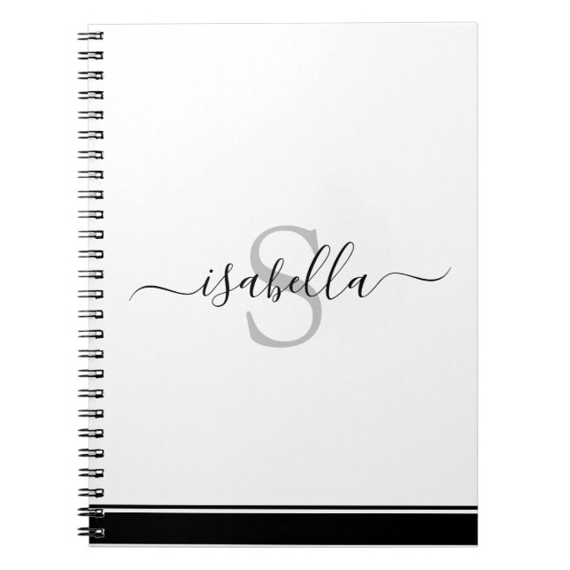 Monogrammed Modern Elegant Script Black Notebook (Front)