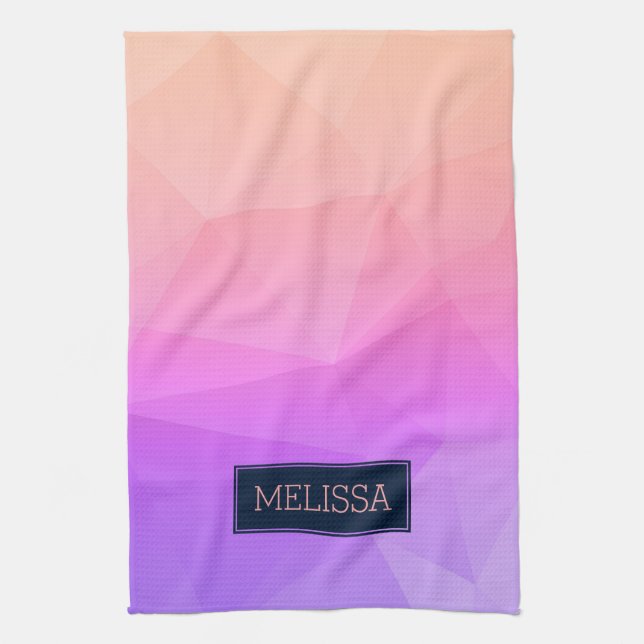 Monogrammed Modern Geometric Pattern Purple & Pink Tea Towel (Vertical)