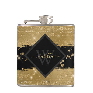 Monogrammed Modern Glitter Script Hip Flask