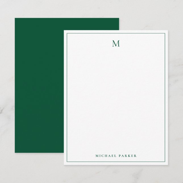 Monogrammed Modern Green Professional  Thank You Card (Front/Back)