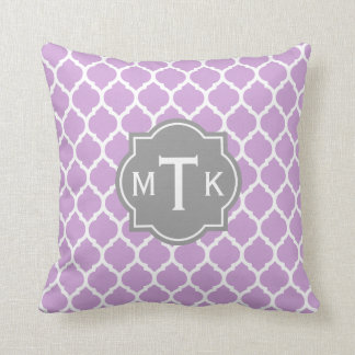 Monogrammed Modern Grey and Lilac Lattice Pattern Cushion