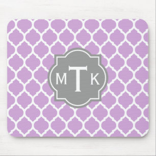 Monogrammed Modern Grey and Lilac Lattice Pattern Mouse Mat