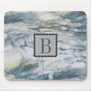 Monogrammed Modern Grey & Blue Marble Texture Mouse Mat