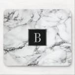 Monogrammed Modern Grey & White Marble Texture Mouse Mat<br><div class="desc">Elegant modern grey and white natural marble stone with custom monogram and black accents.</div>