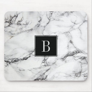 Monogrammed Modern Grey & White Marble Texture Mouse Mat