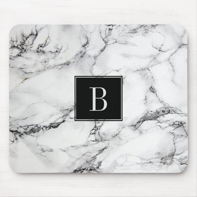 Monogrammed Modern Grey & White Marble Texture Mouse Mat (Front)