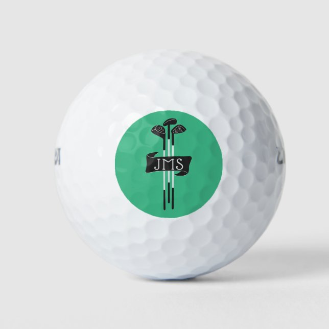 Monogrammed Modern Hand-Drawn Golf Clubs Green Balls (Front)