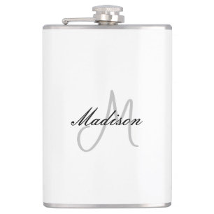 Monogrammed Modern Handwriting Name Initial Hip Flask
