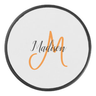 Monogrammed Modern Handwriting Name Initial Hockey Puck