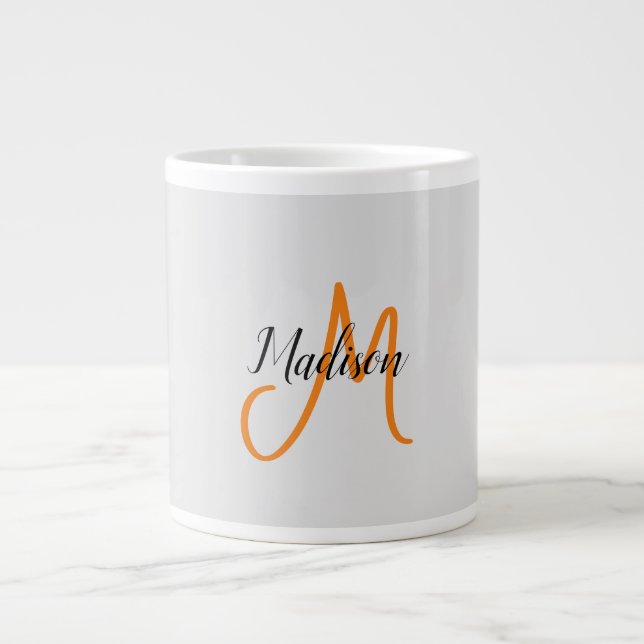 Monogrammed Modern Handwriting Name Initial Large Coffee Mug (Front)