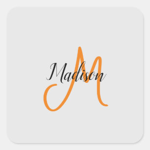 Monogrammed Modern Handwriting Name Initial Square Sticker