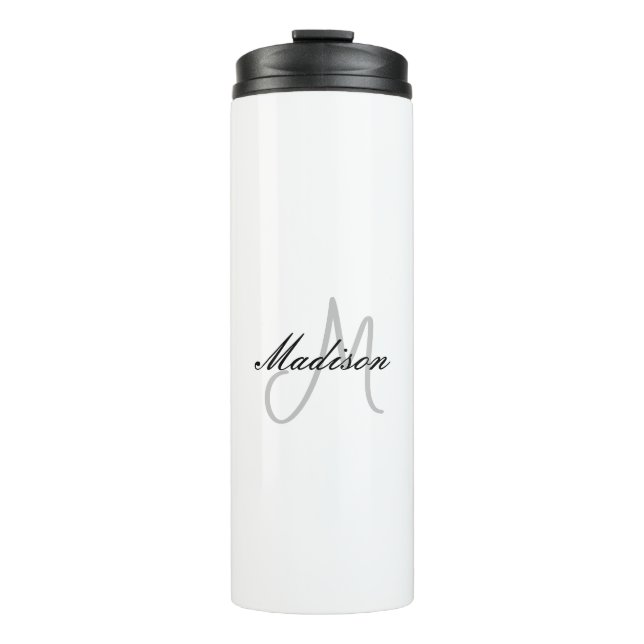 Monogrammed Modern Handwriting Name Initial Thermal Tumbler (Front)