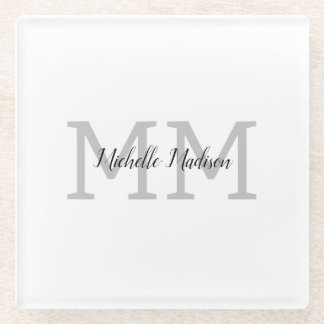 Monogrammed Modern Handwriting Name Initials Glass Coaster