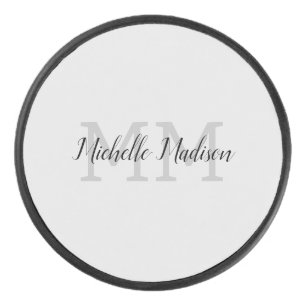 Monogrammed Modern Handwriting Name Initials Hockey Puck