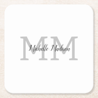 Monogrammed Modern Handwriting Name Initials Square Paper Coaster