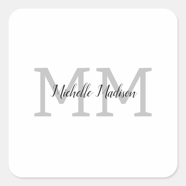 Monogrammed Modern Handwriting Name Initials Square Sticker (Front)