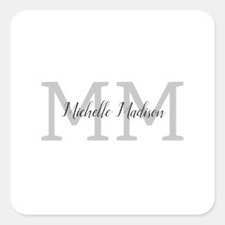 Monogrammed Modern Handwriting Name Initials Square Sticker