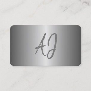 Monogrammed modern metallic silver grey white business card